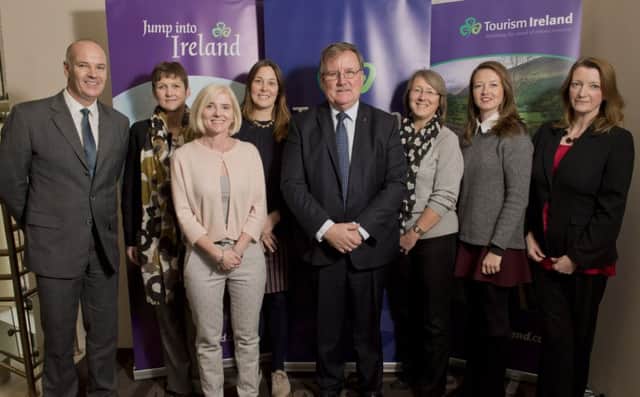 Pictured at the launch of Tourism Irelands marketing plans for 2015 in the Hilton Belfast are (l-r) Simon Gregory, Tourism Ireland: Liz Steele, Coleraine Borough Council; Gillian Little, National Trust; Zoe Bratton, Limavady Tourism; Don Wilmont, Causeway Coast & Glens Tourism Partnership; Don Wilmont, Causeway Coast & Glens Tourism Partnership; Valerie Coils, Old Bushmills Distillery; Beth Swindlehurst, Galgorm Resort & Spa and Alex Mehaffy, Giants Causeway Visitor Centre. inbm51-14s