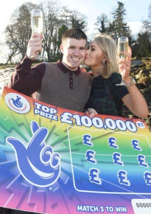 It's going to be a very happy new year indeed for a young engaged couple from Strabane, Shane Woods and Lauren McCormack, both 26, who won a staggering £100k on a scratchcard.  The Lottery winning love-birds, who plan to marry in September, met at a local beauty spot in Sion Mills to celebrate.  They are planning to buy a new home, a new car and a very nice honeymoon following their life-changing win.