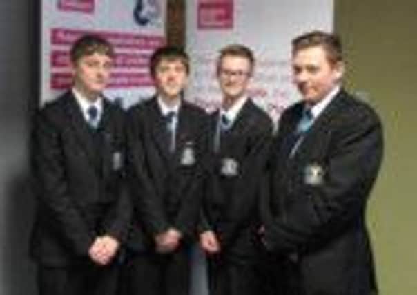 The award-winning team from Carrickfergus College: Phillip Lindsay, Marc Cummings, Jordan Griffin and Noah Barnley (not pictured, Jonny Brown) INCT 01-708-CON