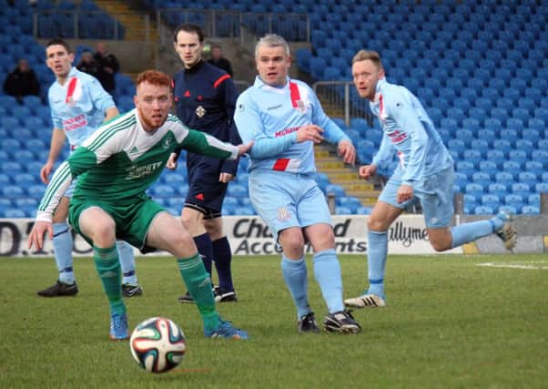 Gary McCutcheon on the attack for Ballymena United in today's Irish Cup tie with Crumlin Star.