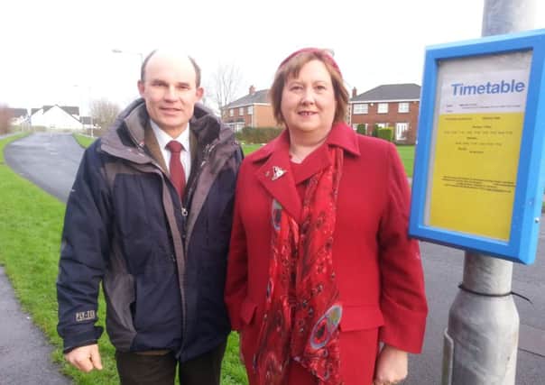 Roy Beggs MLA and Cllr Maureen Morrow pictured in the Walnut area.  INLT 03-680-CON