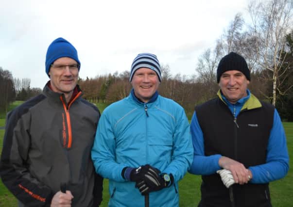 David Scott, Peter Reid and Michael McCaughan about to tee off at Lisburn.