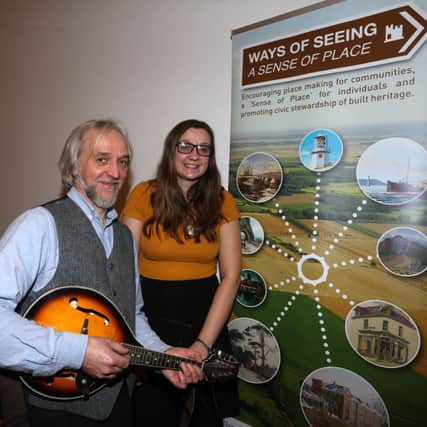 Willie Drennan who gave a talk entitled Beyond the Moss at the Braid Arts Centre as part of the Sense of Place project is seen here with Beth Frazer of Community Engagement Initiative with the Mid Antrim Museum. INBT 04-101JC