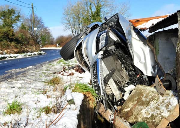A motorist had a lucky escape after icy conditions on the Lough Fea Road last Saturday morning.INMM0315-362