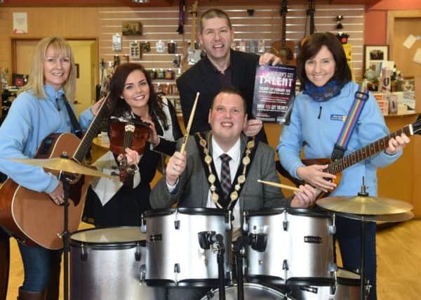 Pictured at the launch of the Lisburn's Got Talent are:  Amanda  Scott, Community Fundraiser Marie Curie; Naomi Orr, judge; the Mayor of Lisburn, Councillor Andrew Ewing;  Stephen McLoughlin, judge and Councillor Yvonne Craig, member of the Lisburn/Hillsborough Marie Curie Fundraising Group.