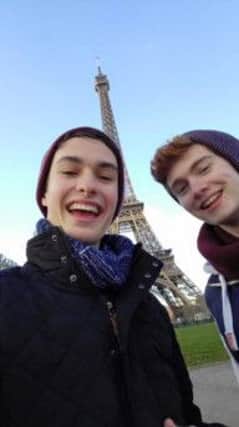 PARIS SELFIE! Friends' pupils Adam Gregg and Daniel Magennis are all smiles at the Eiffel Tower.