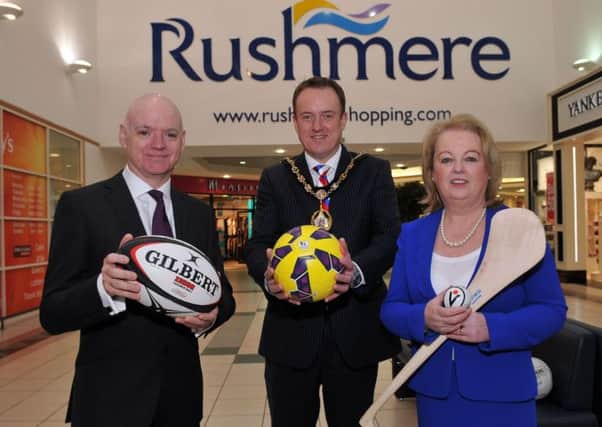 Launching the Craigavon Sports Awards 2015 are, Martin Walsh, manager of the Rushmere Centre, Mayor of Craigavon, Councillor Colin McCusker and Edith Jamison, chairman of Craigavon Sports Advisory Council.