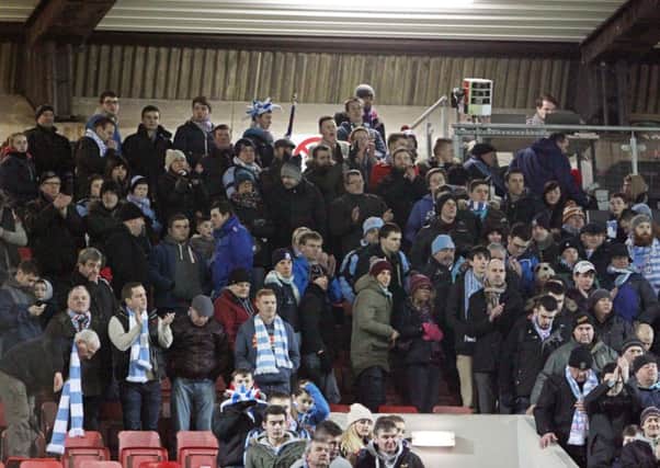 A large crowd of Ballymena supporters at the League Cup final. INBT05-272AC
