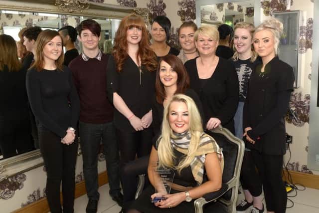 Joanne McKelvey and staff of Hair Design in Linenhall Street, Banbridge which has been awarded the Salon Of The Year title ©Edward Byrne Photography INBL1504-232EB
