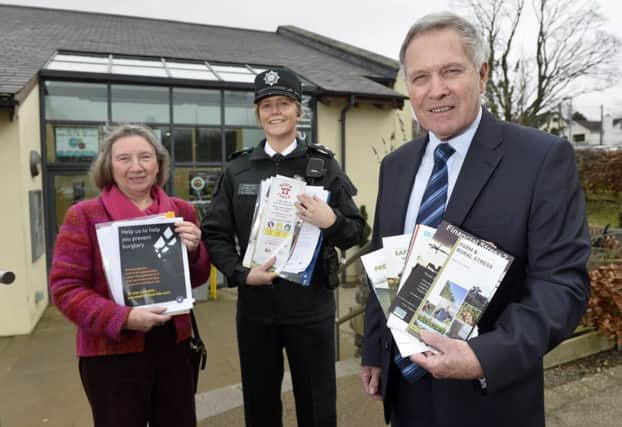 Pictured at the launch of the new initiative to combat rural crime in the Lisburn area are: (l-r) Nessa O'Callaghan, Hillsborough CPLC; Inspector Lyndsey Barr and Councillor Brian Bloomfield, Chairman of Lisburn PCSP.