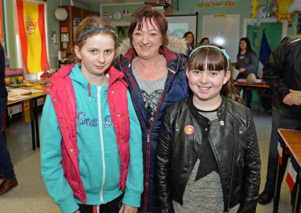 Deirdre and Niamh Small are pictured with Clodagh McCusker at the open day at St Killians College. INLT 05-043-PSB