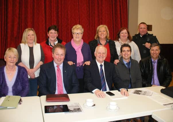 Members of Ballyclare and District Policing and Community Forum with Danny Kinahan MLA, William McCrea MP, Cllr Tim Girvan and Paul Girvan MLA. INNT 05-510CON