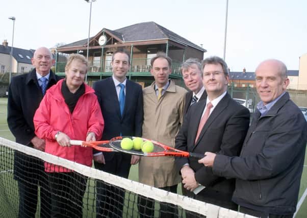 Left to Right: George Lucas (Chairman Downshire Tennis Club), Paul Givan MLA, Warren Bell (Alpha Steering Group), Stephen Toal (Alpha Steering Group), Jeffrey Donaldson MLA with member of the Alpha Programme Committee.