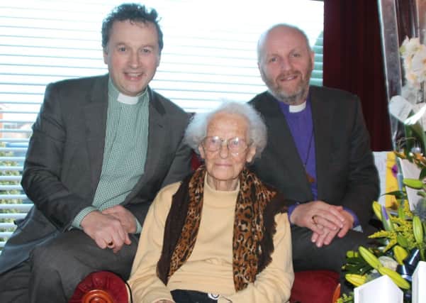 Mrs Zoe Holman, celebrated her 100th birthday with Bishop of Connor the Rt Rev Alan Abernethy and the rector of Christ Church the Rev Paul Dundas.