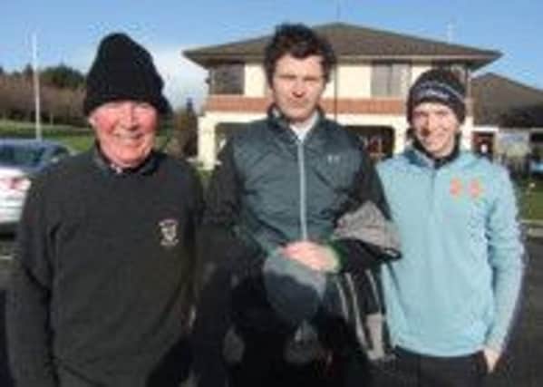 (l to r) Peter Hillen, winner of the Saturday Sweep, with Jonathan Shannon and Matthew Mallon.