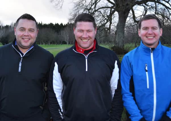 Stephen Leathem, Philip Sanaghan and Richard McDermott after completing a round at Lisburn.