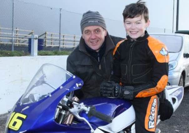 Tom Greenwood from Portglenone, and his dad Rodney at last weekend's practice day at Aghadowey. Picture: Roy Adams.
