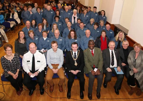 Councillor George Duddy, Mayor of Coleraine, Street Pastors and Special Guests pictured during the Street Pastors event held at Coleraine Town Hall on Saturday evening. INCR5-381PL