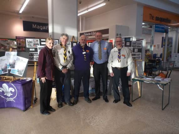 Pictured at the 'Scouting in East Antrim' event are Toni Bates, Sainsburys Carrickfergus; Wilf Lewis,  Whitehead Scouts; Stephen Stanley, Islandmagee Scouts;  David Sterrett, deputy store manager and Charles Moore, Carrickfergus Scouts. INCT 06-701-CON