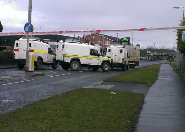 Army Technical Officers at the scene of the bomb alert in Lurgan