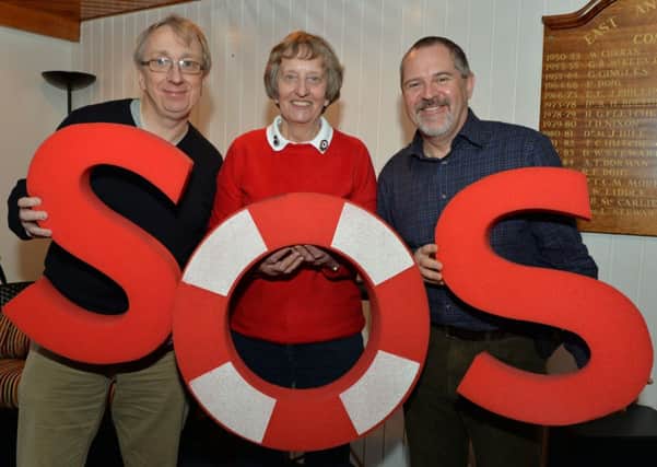 Norman Surplus (right) was guest speaker at the RNLI SOS charity breakfast is pictured with Stephen Craig and Esther Dorman from the Larne RNLI fundraising branch. INLT 06-021-PSB