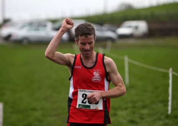 Declan Reed, from City of Derry Spartans, pictured on his way to retaining the mens Masters 7000m at the GloHealth Intermediate, Master and Juvenile B Cross Country Championships, which were staged in the Palace Grounds, Tuam, Co. Galway last Sunday afternoon.