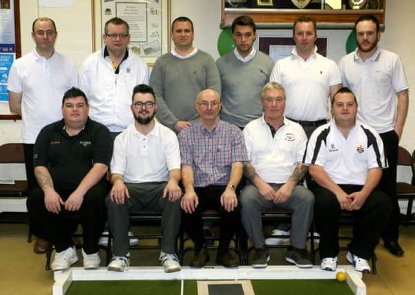 Finalists in the annual Broughshane Playing Fields Association singles tournament pictured with BPFA chairman Doran Turtle. INBT07-261AC
