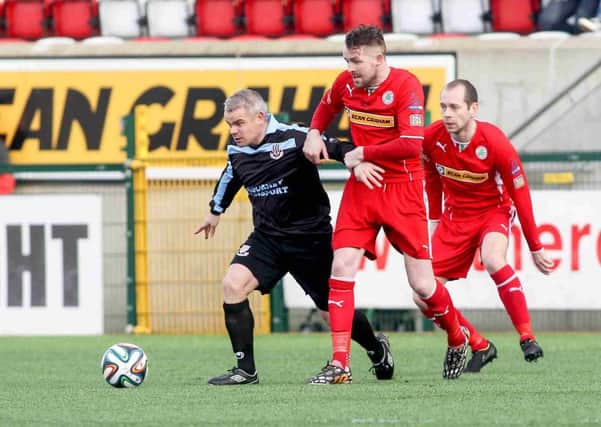 Gary McCutcheon on the attack for Ballymena United in Saturday's Irish Cup match at Cliftonville. Picture: Press Eye.