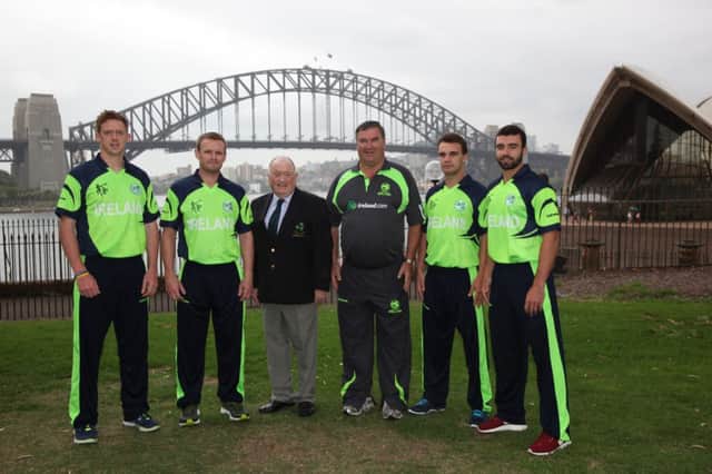 North West duo Joe Doherty (Cricket Ireland President) and Roy Torrens (Ireland Team Manager) pictured beside the Sydney Harbour Bridge.