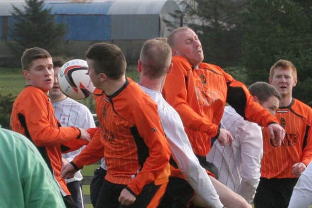 Goalmouth action from Hazelbank's win over West Bann Athletic.