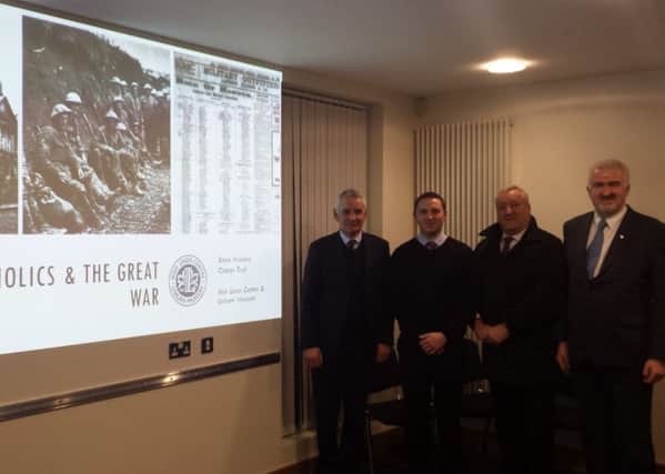 Pictured at the recent launch of 'Lisburn Catholics and the Great War' are (from left) Brian Mackey, Ciaran Toal, Alan Carlisle and Pat Catney.