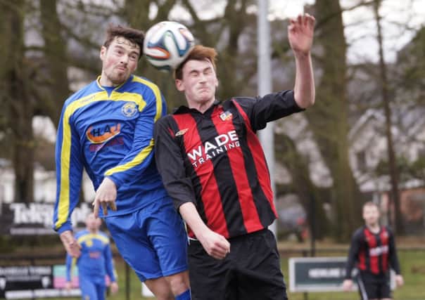 Moyola Park win a header during Saturday's clash with Banbridge Town