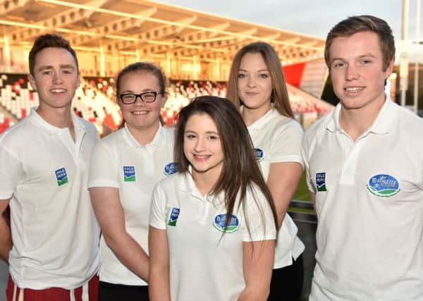 The five chosen athletes who are part of the Dale Farm Athletes Academy l-r Peter Bothwell, Annabel Wilson, Casey Jo Bell, Megan Marrs and Ian Sloan. Pic by: Simon Graham / Harrisons