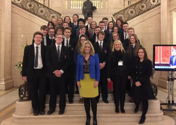 Banbridge Academy Lower Sixth Politics students with local Ulster Unionist MLA Jo-Anne Dobson during their visit to Stormont.