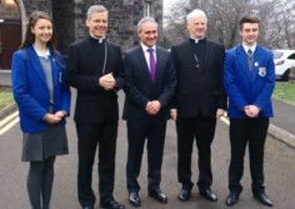 Papal Nuncio Archbishop Charles John Brown (second left) during his visit to St Killian's College.  INLT 08-675-CON