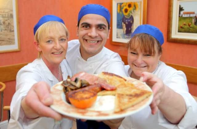Chefs Jenny Price, Adrian Jinariu and Deirdre Craig with an Ulster Fry at Hedley's Restaurant.  US1506-553cd  Picture: Cliff Donaldson
