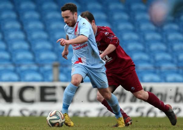 Eamonn McAllister capped an impressive performance with his first Ballymena United goal against Institute. Picture: Press Eye.