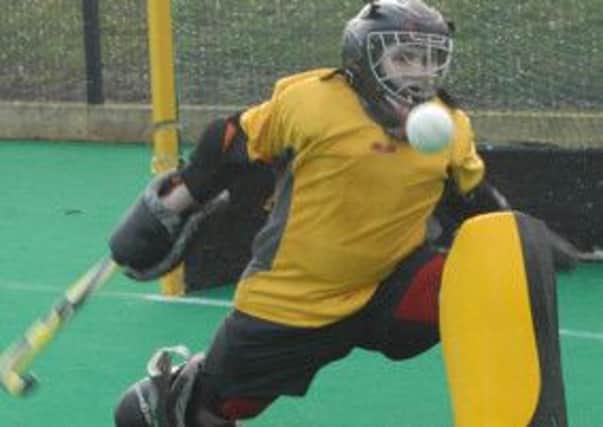 Cookstown 5th XI goalkeeper Ashley Gillis makes a save during Saturday's home game. Pic: Alan Donnelly.