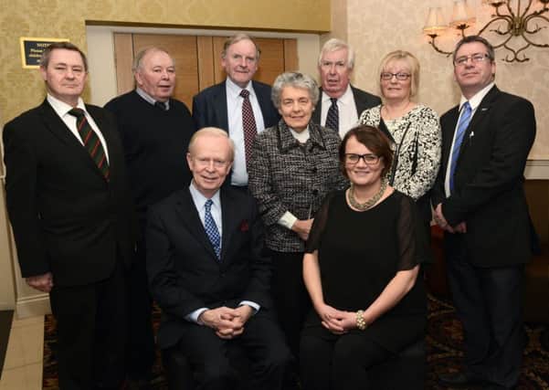 Lord Empey OBE, pictured with members of the Foyle Constituency Branch of the Ulster Unionist Party at the annual general meeting in the Belfray Country Inn. Included are Julia Kee, seated, and from left, William Jamieson, William Lamrock, Noel Moore, Alderman Mary Hamilton, Jack Allen, Heather White and Ronnie McKeegan. INLS0715-181KM