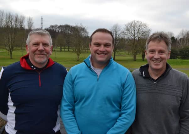Martin Blakely, Ricky Leathem and Stephen Jeffers after their round at Lisburn.