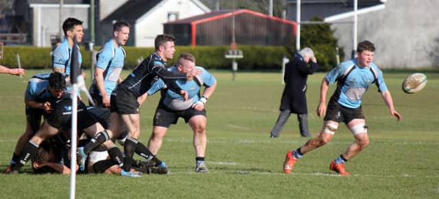 Ballymena close in on the Galwegians line during Saturday's match at Eaton Park. INBT 09-954H