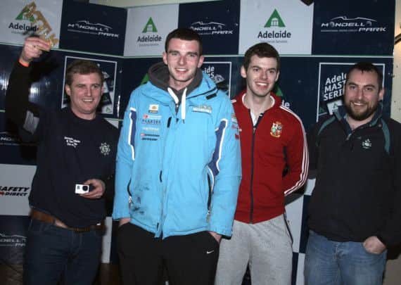 The winning Manly Racing team at the Nifty Fifty event at Mondello Park. Picture: Roy Adams.