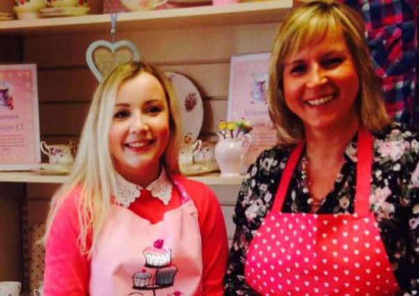 L-R:Barnardos Linn Rd volunteer Clare Murphy with her mother Celine Murphy who did all the home baking for the Valentine's Vintage coffee morning. INLT-08-704-con