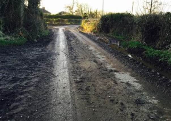 Road caked in mud