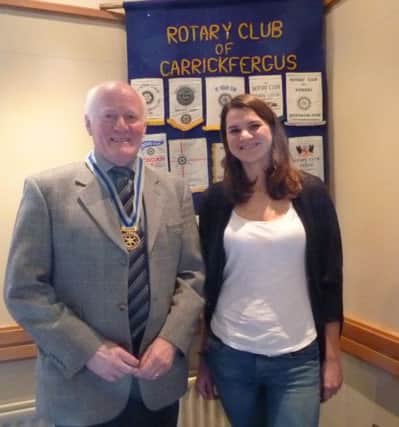 Kasia Nikrasewicz, guest speaker at Carrickfergus Rotary, with past president Billy Luney. INCT 08-708-CON