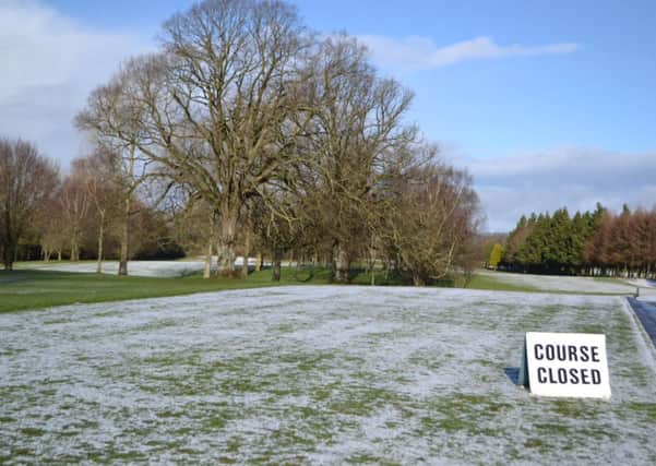 Course closed sign on the first tee at Lisburn.