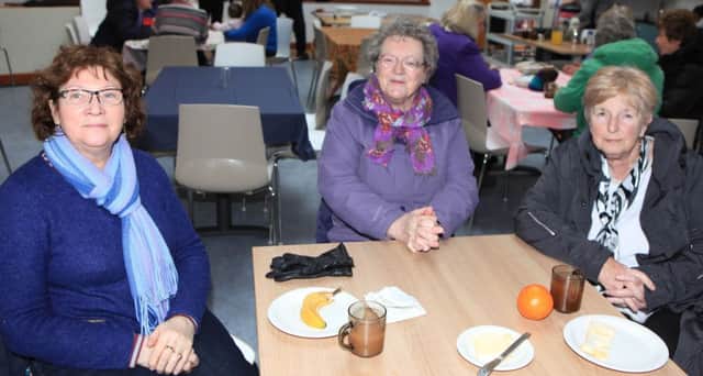 Lilly Green Patsy Shirley and Mary McKeirnan at the Traidcraft Big Brew morning held at the Corrymeela Centre Ballycastle on Monday morning