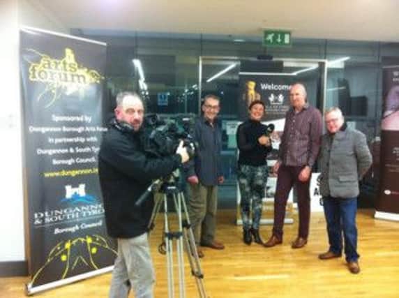 Local artist Adrian Wright taking part in a major art review by the Irish TV.com team along with fellow artists Marty Cullen and Daire Lynch.