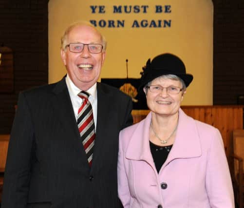 Rev Dr Fred Greenfield pictured with his wife Jean at an evening of praise and testimony in Dunmurry Free Presbyterian Church on Sunday 22nd February.