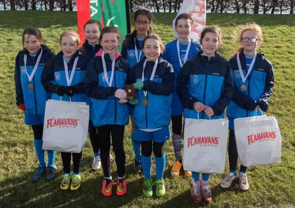 The Oakgrove Integrated College Girls squad which claimed the runners-up spot in the Team Championship race at the Flahavans  Porridge sponsored Northern ireland Primary Schools Cross Country Championships.